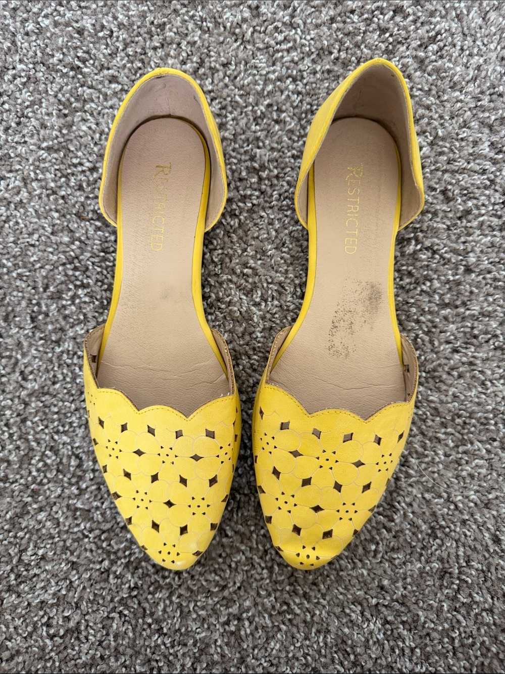 Restricted Bright Yellow Laser-Cut D'Orsay Pointed Flats